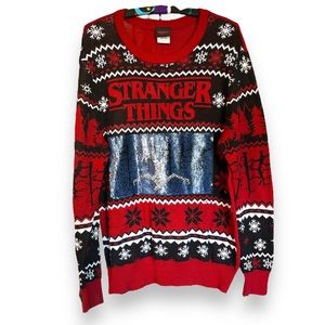Stranger Things Festive Reversible Sequin Sweater Size large